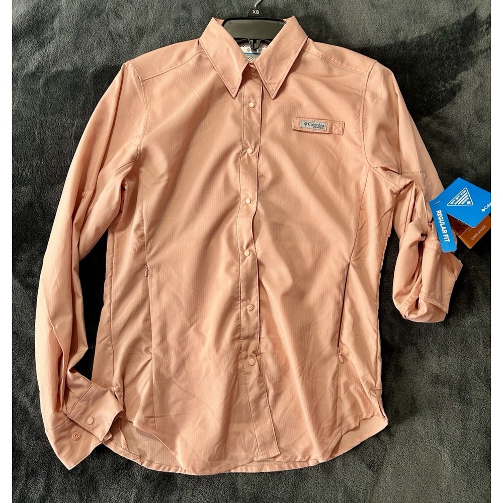 Columbia Tamiami II Lang Sleeve Shirt Womens XS Peach Shirt (A2)